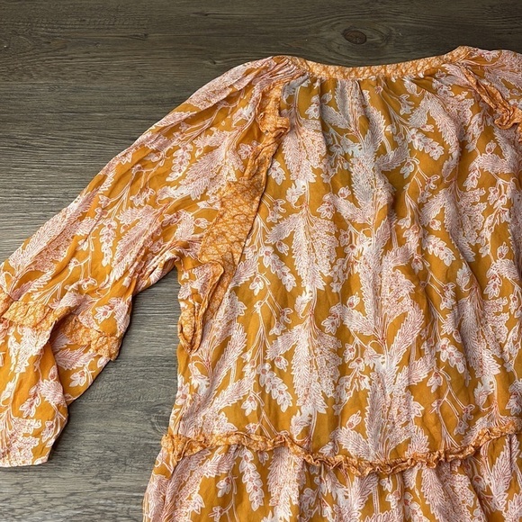 Anthropologie Mia Tiered Ruffle Tunic, Orange and Cream Floral, Button Up sz Med - Picture 14 of 14